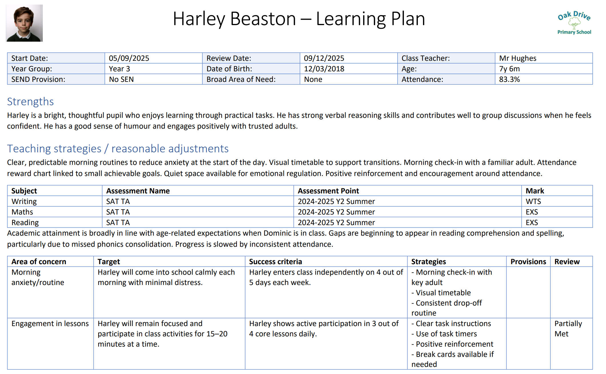 Pupil Learning Plan