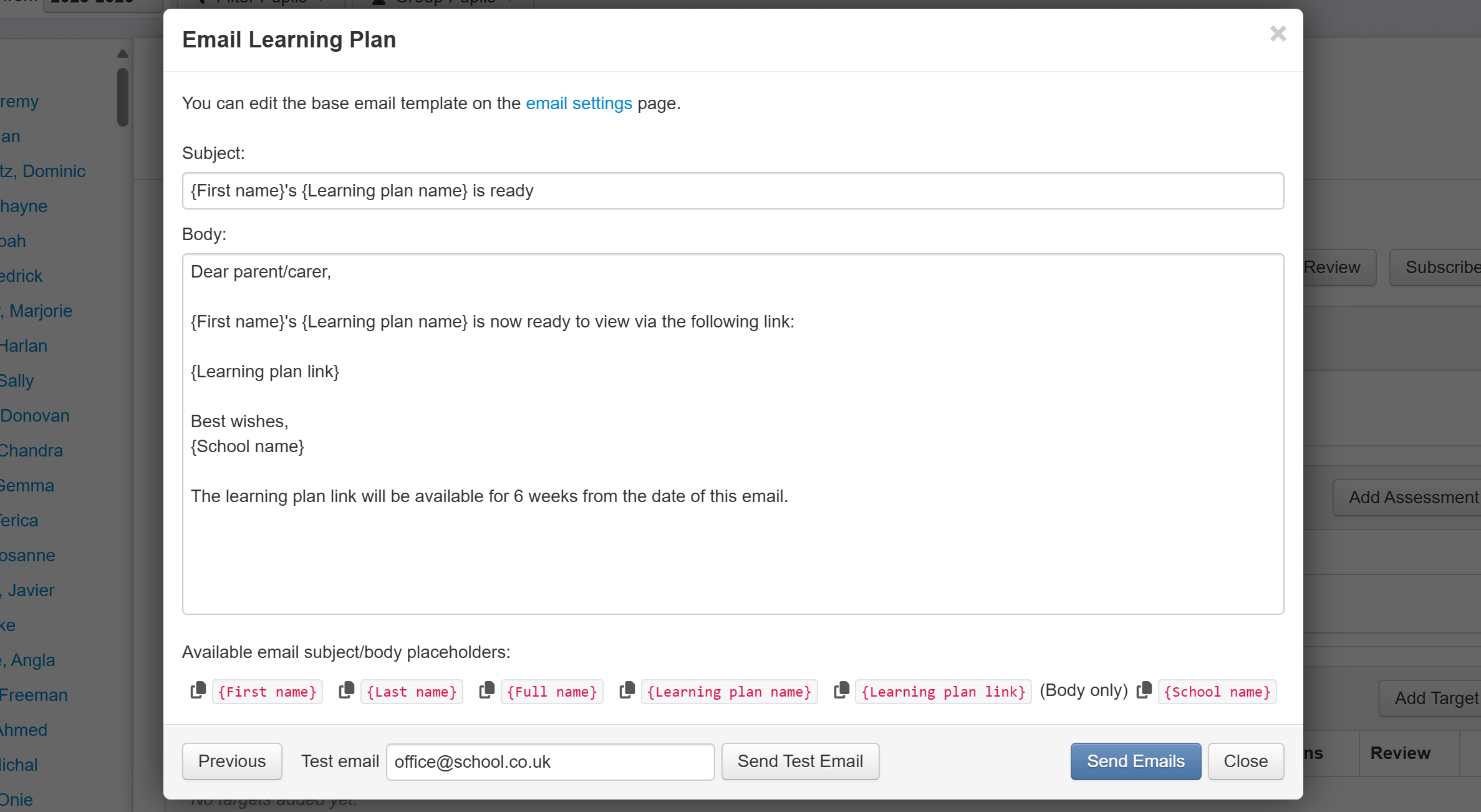 Email Learning Plans